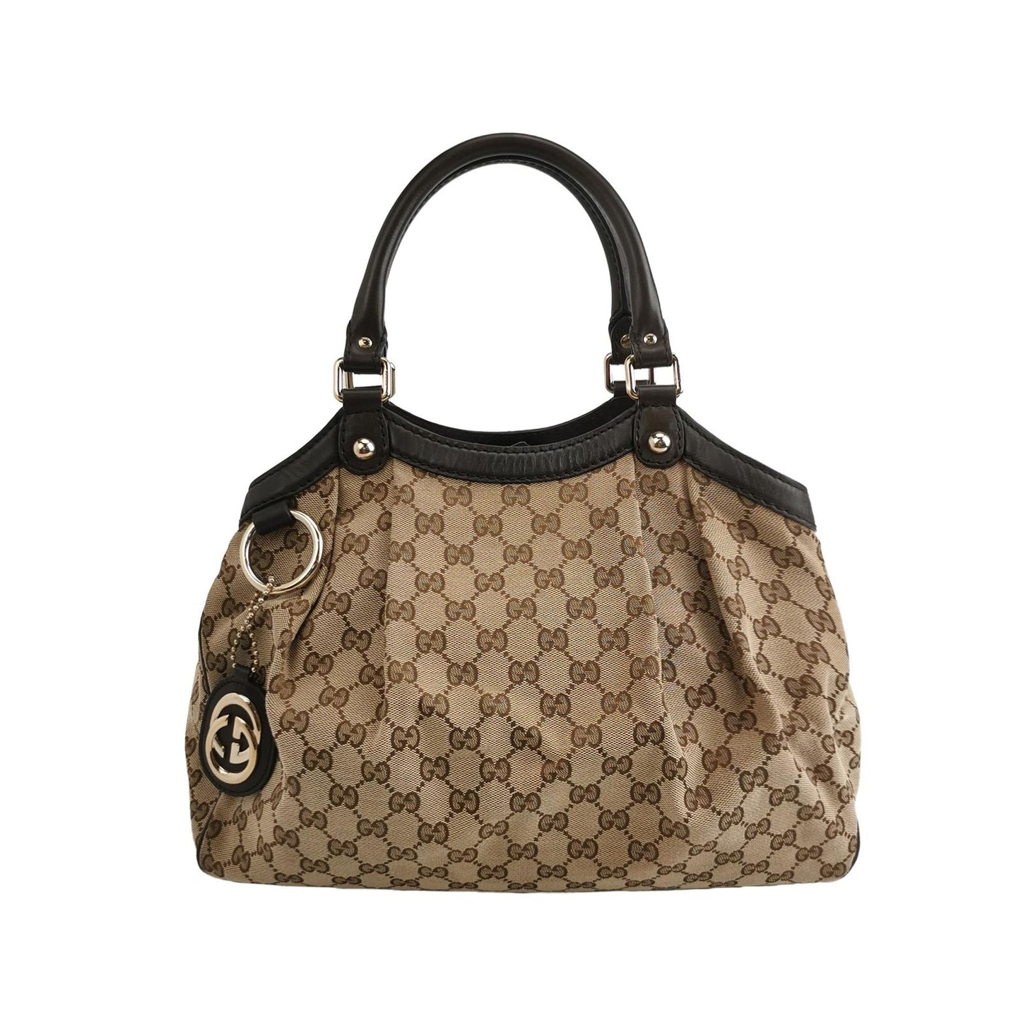 Gucci Sukey Medium Leather Canvas GG Print Shoulder Bag