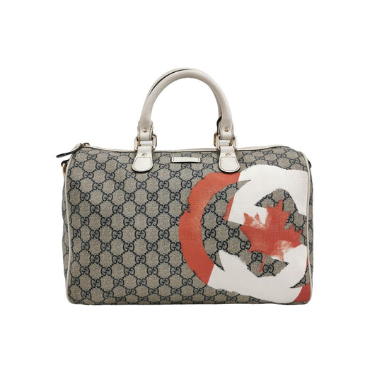 Gucci Leather GG Monogram Maple Leaf Print Handbag