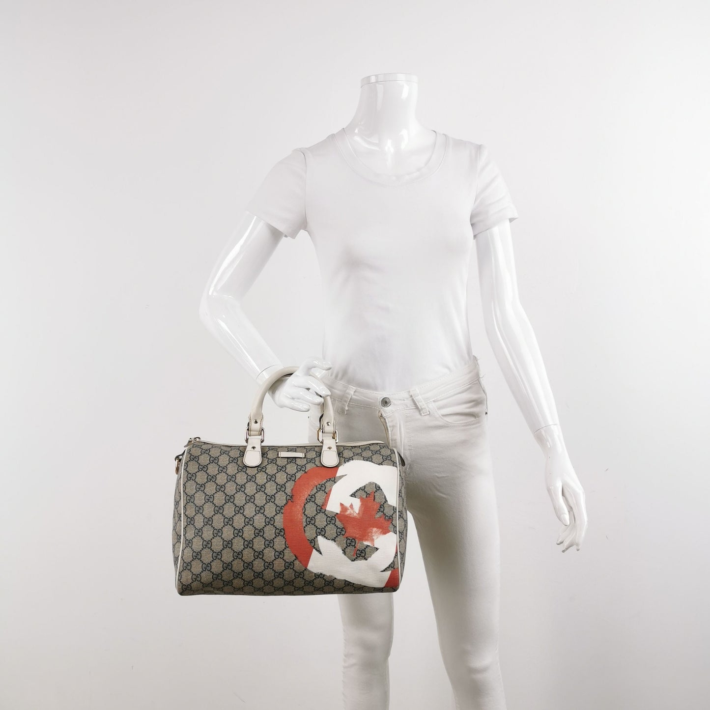 Gucci Leather GG Monogram Maple Leaf Print Handbag
