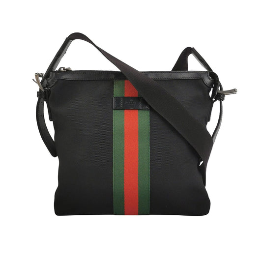 Gucci Leather and Canvas Logo Shoulder Bag
