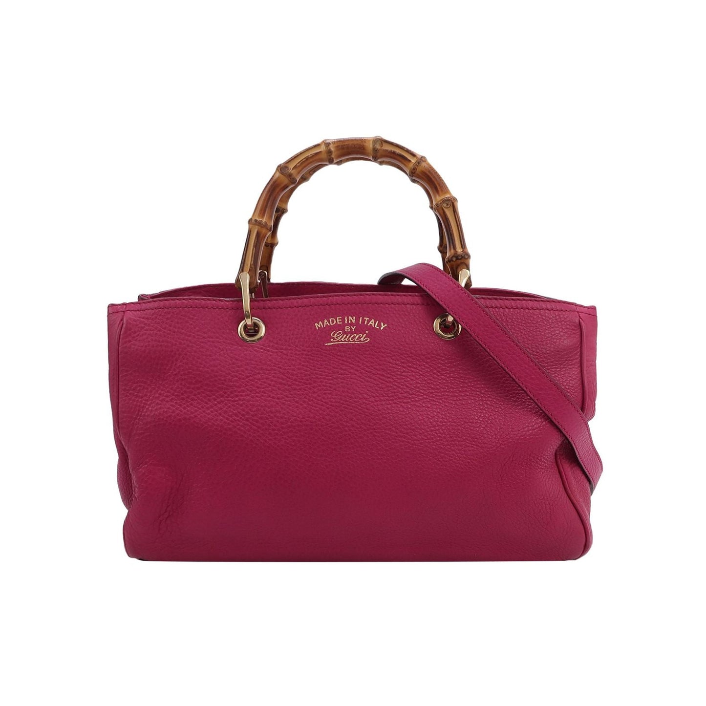 Gucci Miss Bamboo Large Leather Shoulder Bag with Logo and Bamboo Handle