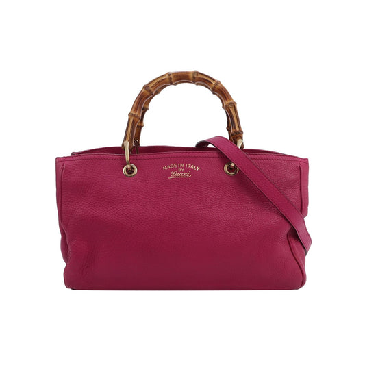 Gucci Miss Bamboo Large Leather Shoulder Bag with Logo and Bamboo Handle