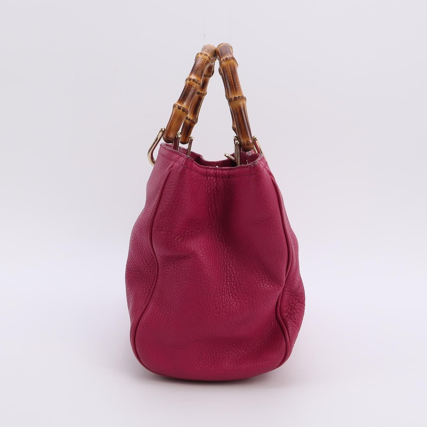 Gucci Miss Bamboo Large Leather Shoulder Bag with Logo and Bamboo Handle