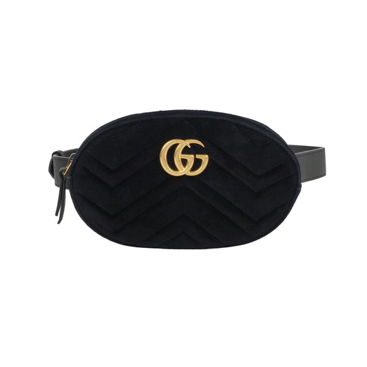 Gucci GG Marmont Small Leather and Suede V-stitched GG Logo Round Waist Bag Chest Bag