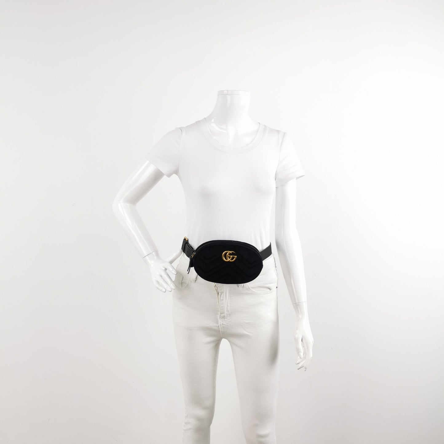 Gucci GG Marmont Small Leather and Suede V-stitched GG Logo Round Waist Bag Chest Bag