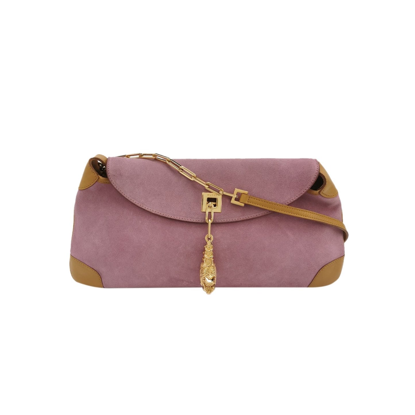 Gucci Suede Leather Tiger Head Pendant Shoulder Bag