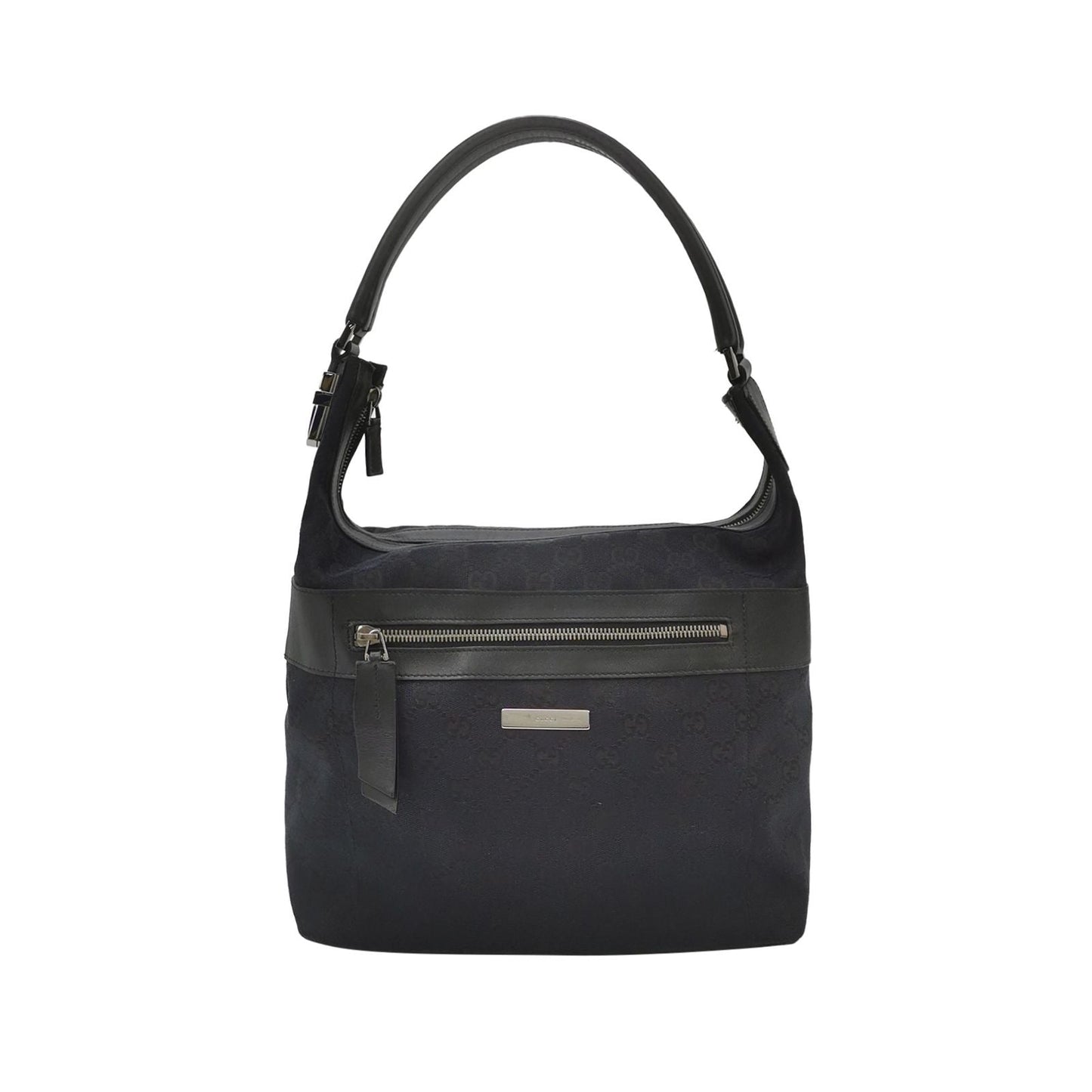 Gucci Leather Canvas Solid Pattern Logo Zipper Vintage Shoulder Bag