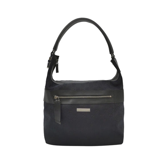 Gucci Leather Canvas Solid Pattern Logo Zipper Vintage Shoulder Bag