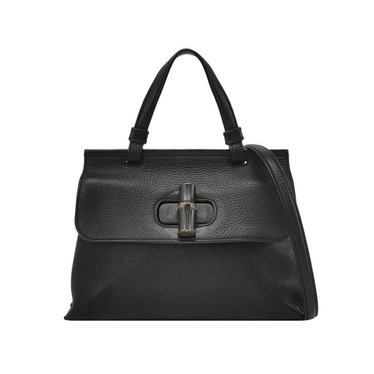 Gucci Daily Small Leather Solid Bamboo Twist Lock Crossbody Shoulder Bag
