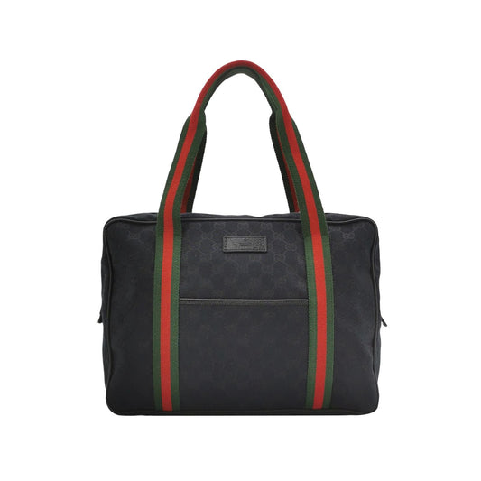 Gucci Leather and Canvas Striped Tote Bag