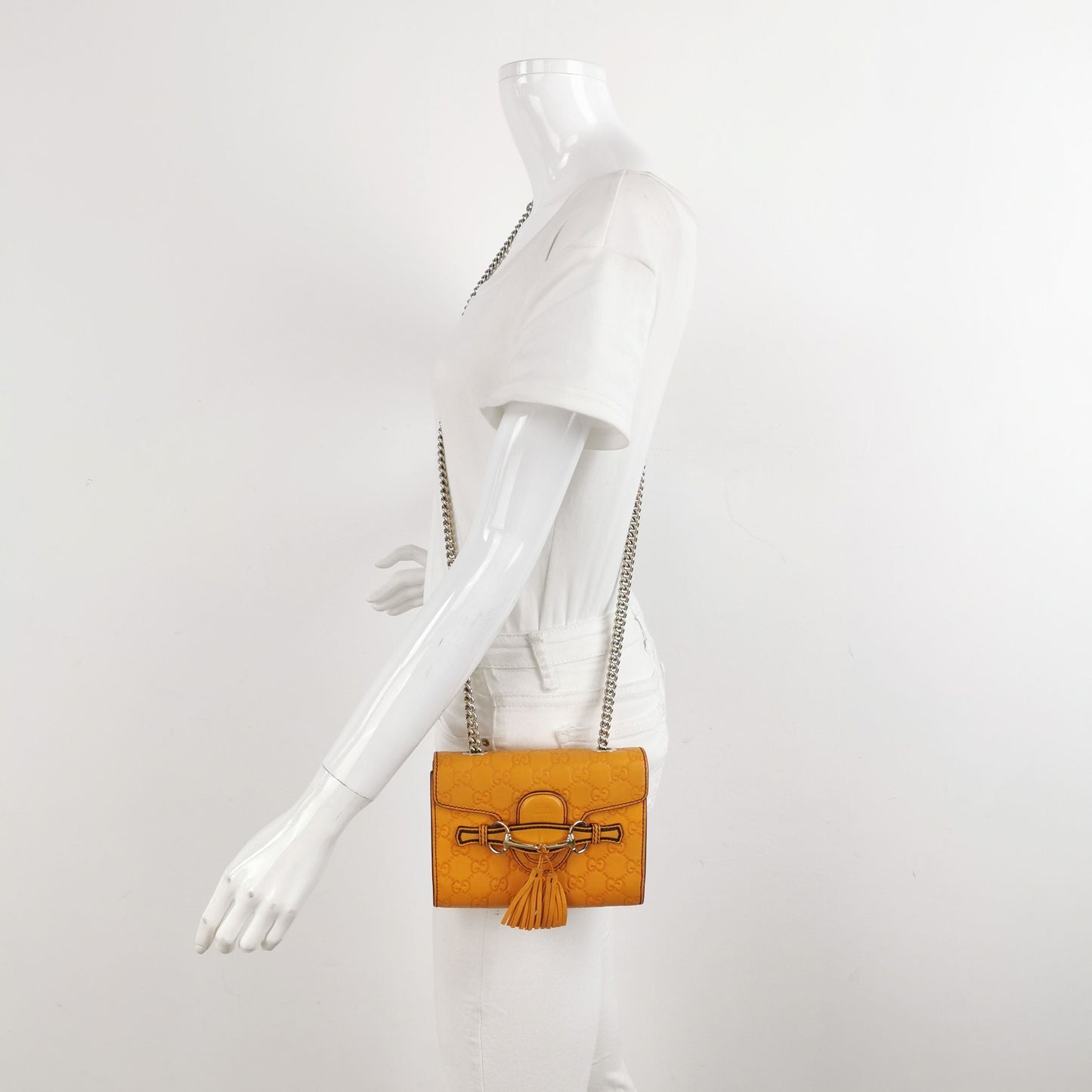 Gucci Emily Mini Leather GG Embossed Tassel Horsebit Crossbody Shoulder Bag