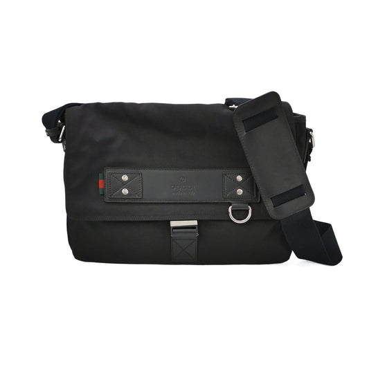 Gucci Leather Nylon Solid Logo Studded Crossbody Bag