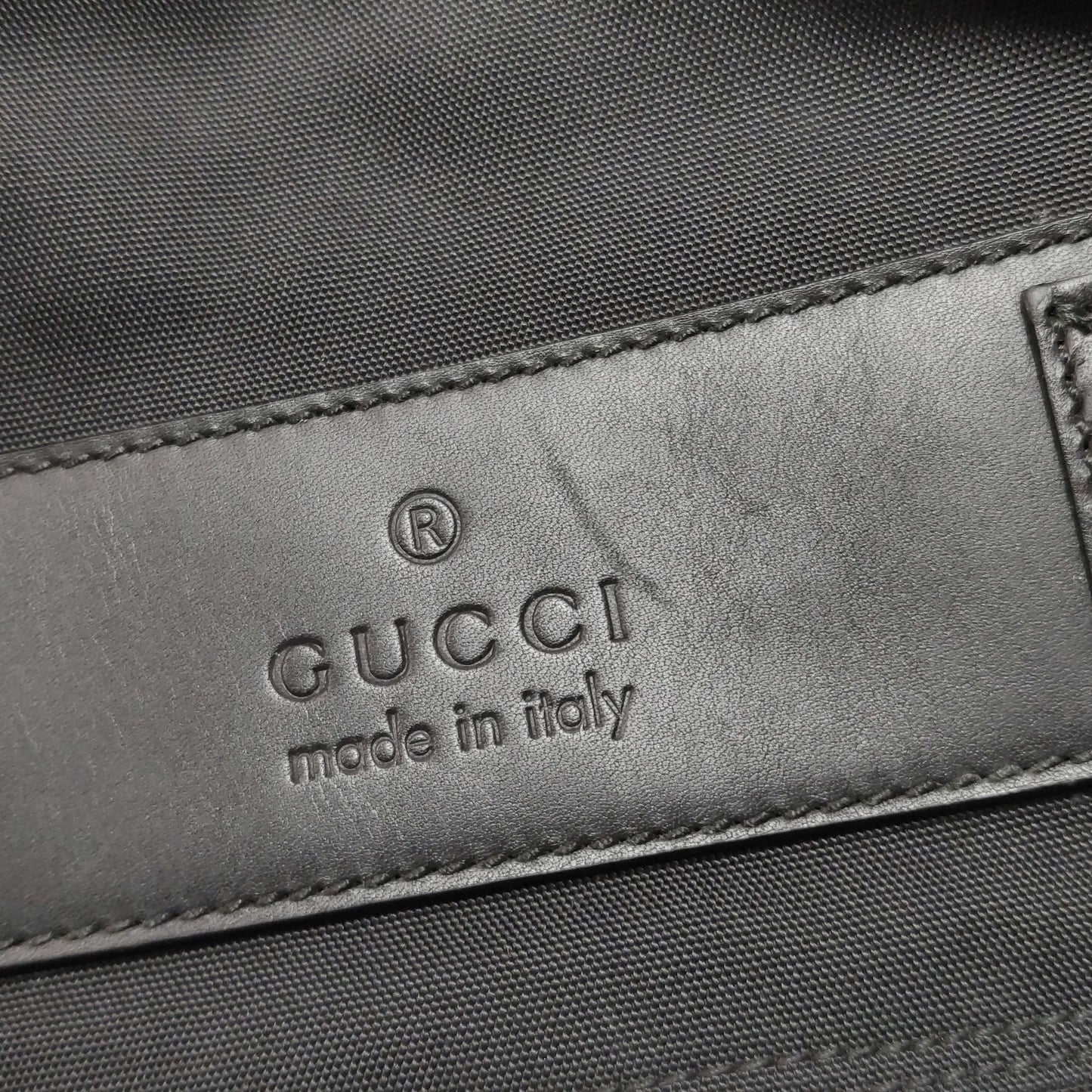Gucci Leather Nylon Solid Logo Studded Crossbody Bag