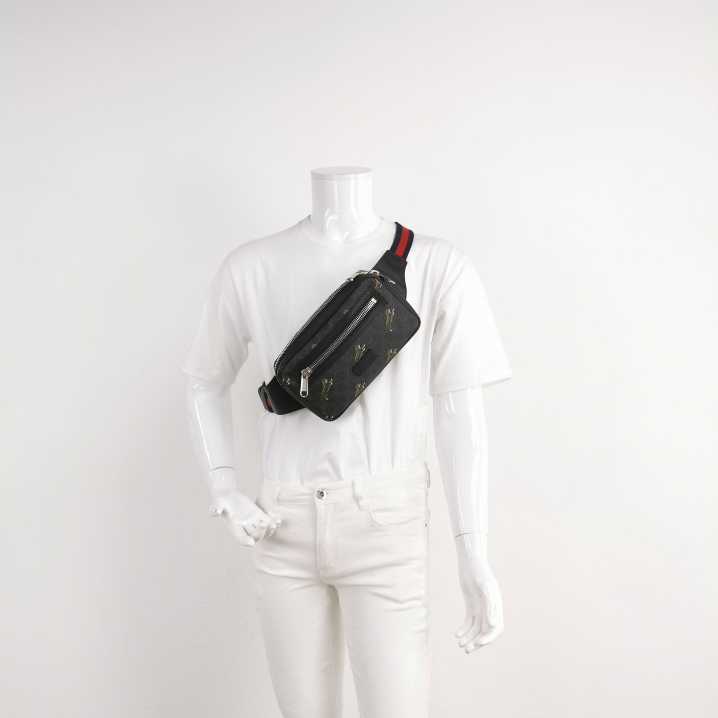 Gucci Belt Bag Leather Double G Monogram Tiger Pattern Waist Bag Chest Bag