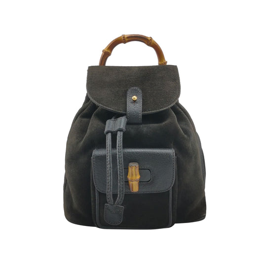 Gucci Suede Bamboo Handle Backpack