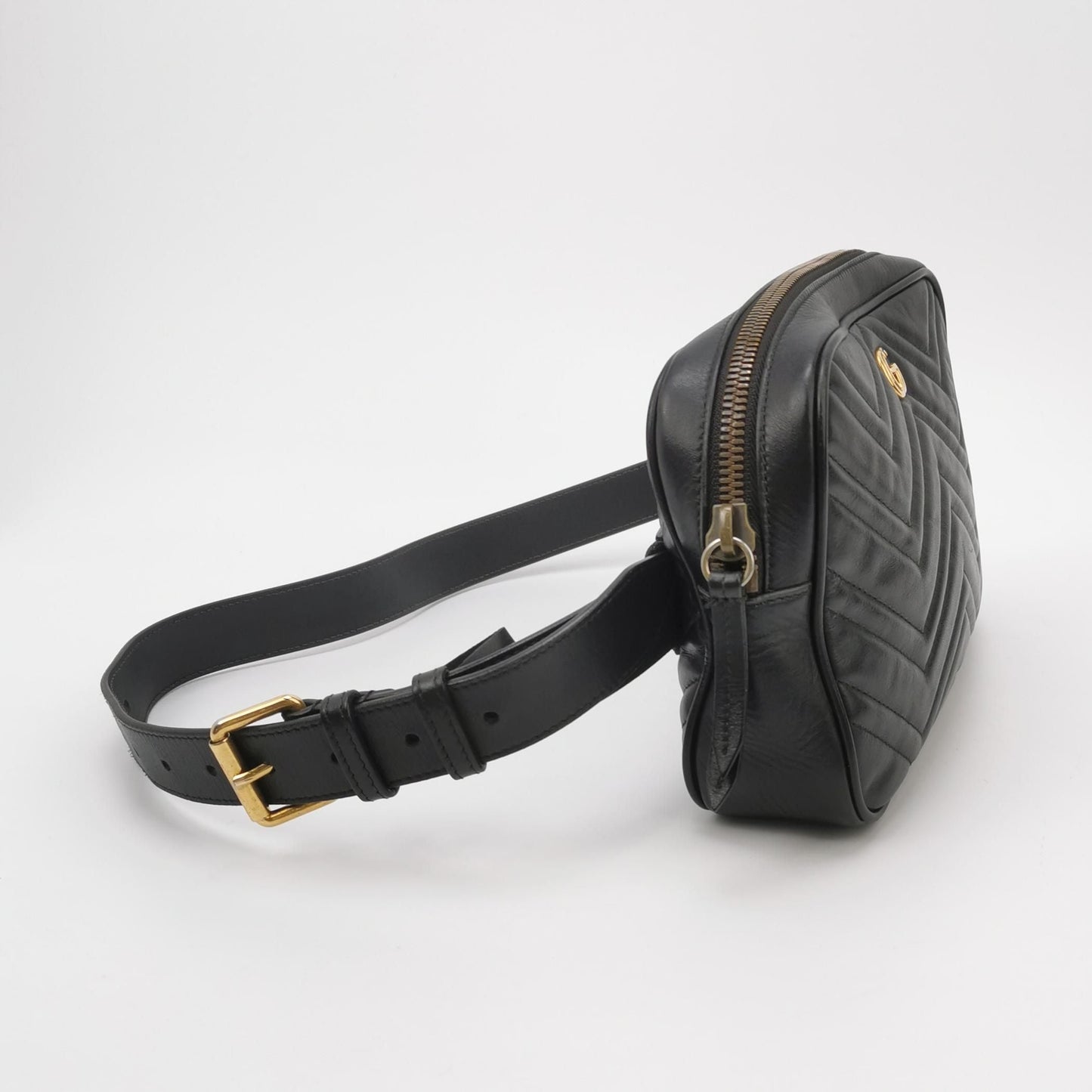 Gucci GG Marmont Leather Solid Quilted Double G Logo Waist Bag Chest Bag