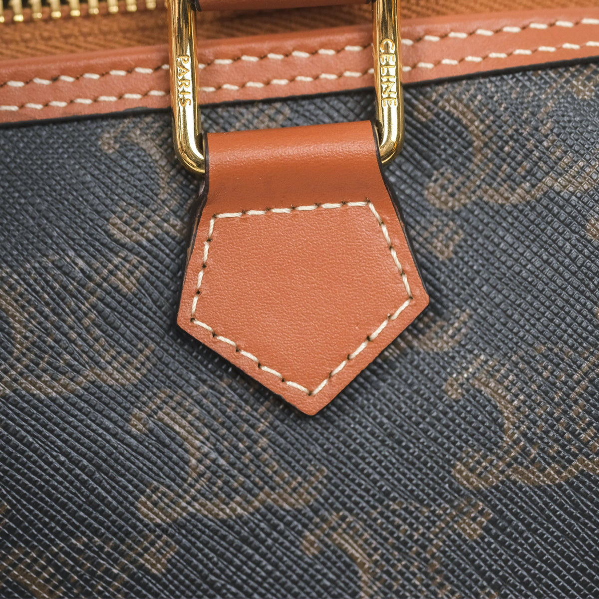 Celine Small Boston Bag Triomphe Canvas Tan Calfskin