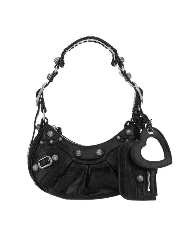 Luxury Balenciaga  Le Cagole Crocodile Embossed Shoulder Bag Black
