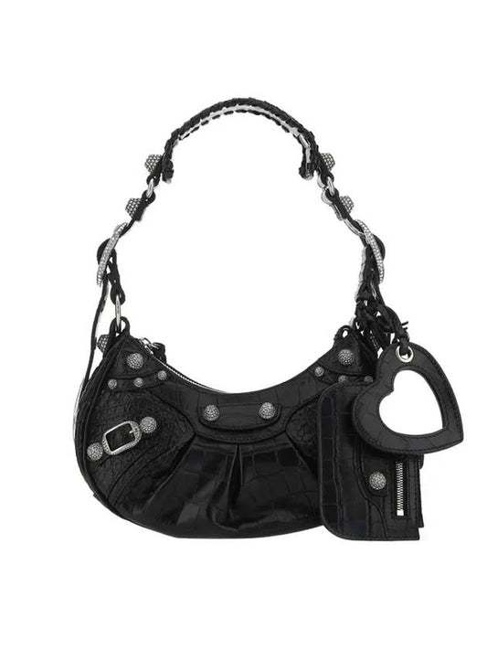 Luxury Balenciaga  Le Cagole Crocodile Embossed Shoulder Bag Black