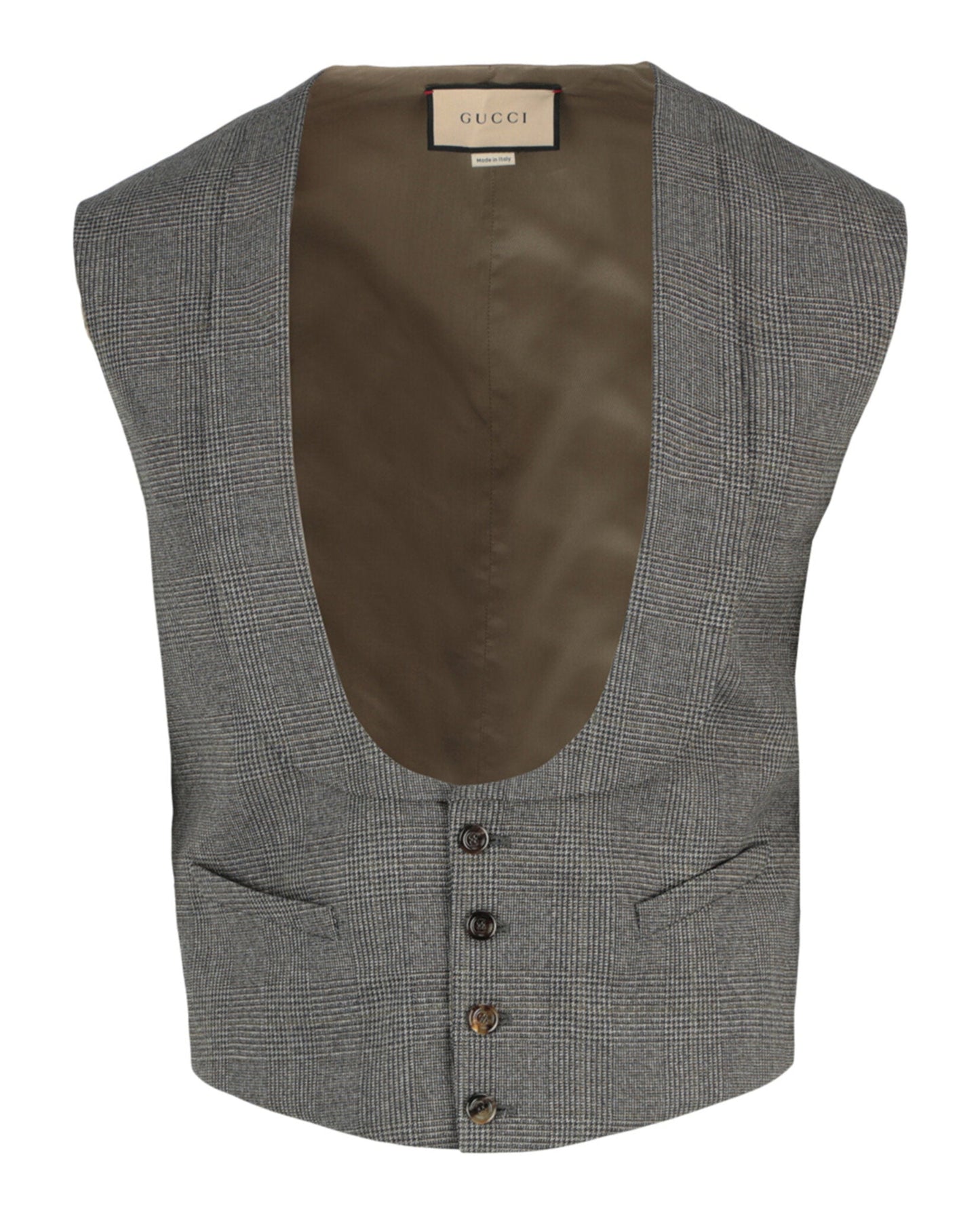 Gucci Mens Plaid Tailored Vest Dark Grey