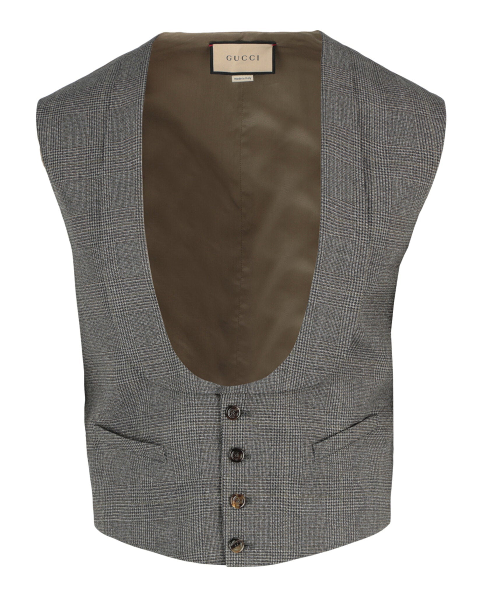 Gucci Mens Plaid Tailored Vest Dark Grey