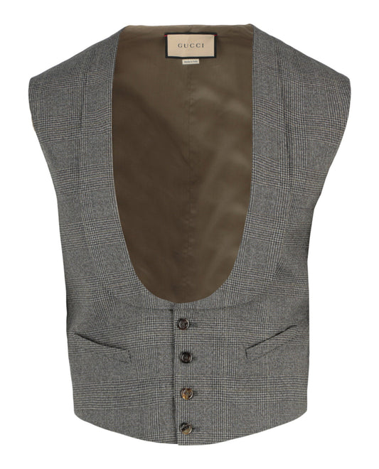 Gucci Mens Plaid Tailored Vest Dark Grey