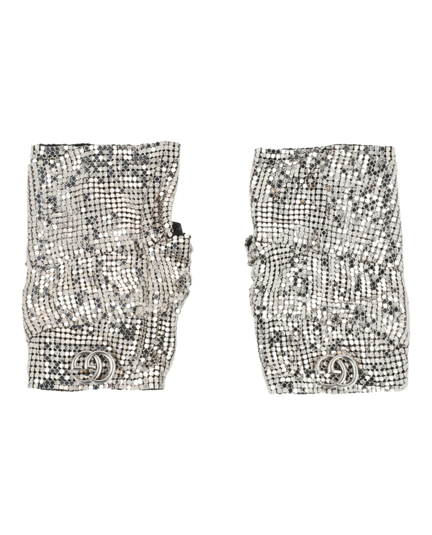 Gucci Womens Double G Mesh Fingerless Gloves Silver