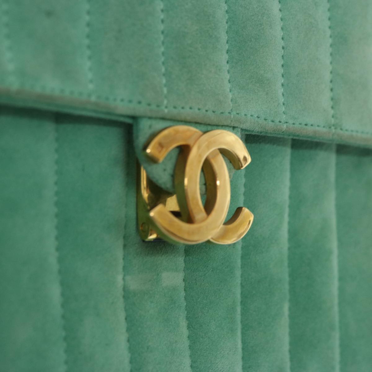 Top Quality Chanel Hand Bag Suede Green CC Auth 68731A