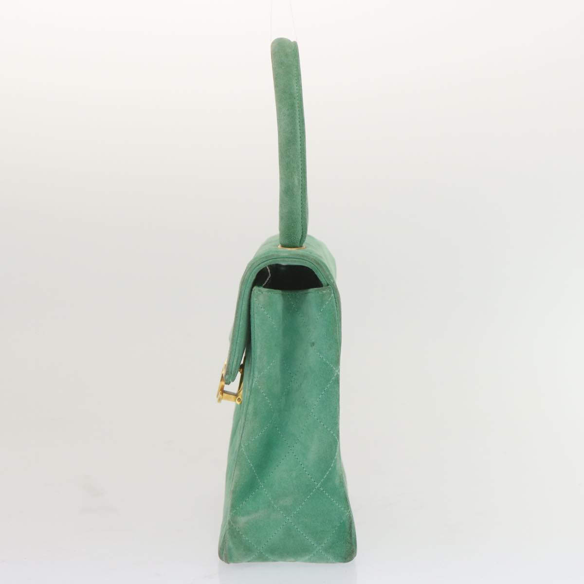CHANEL Hand Bag Suede Green CC Auth 68731A