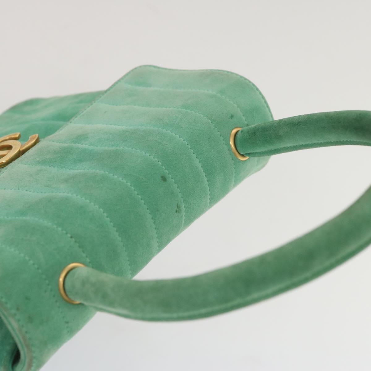 Top Quality Chanel Hand Bag Suede Green CC Auth 68731A