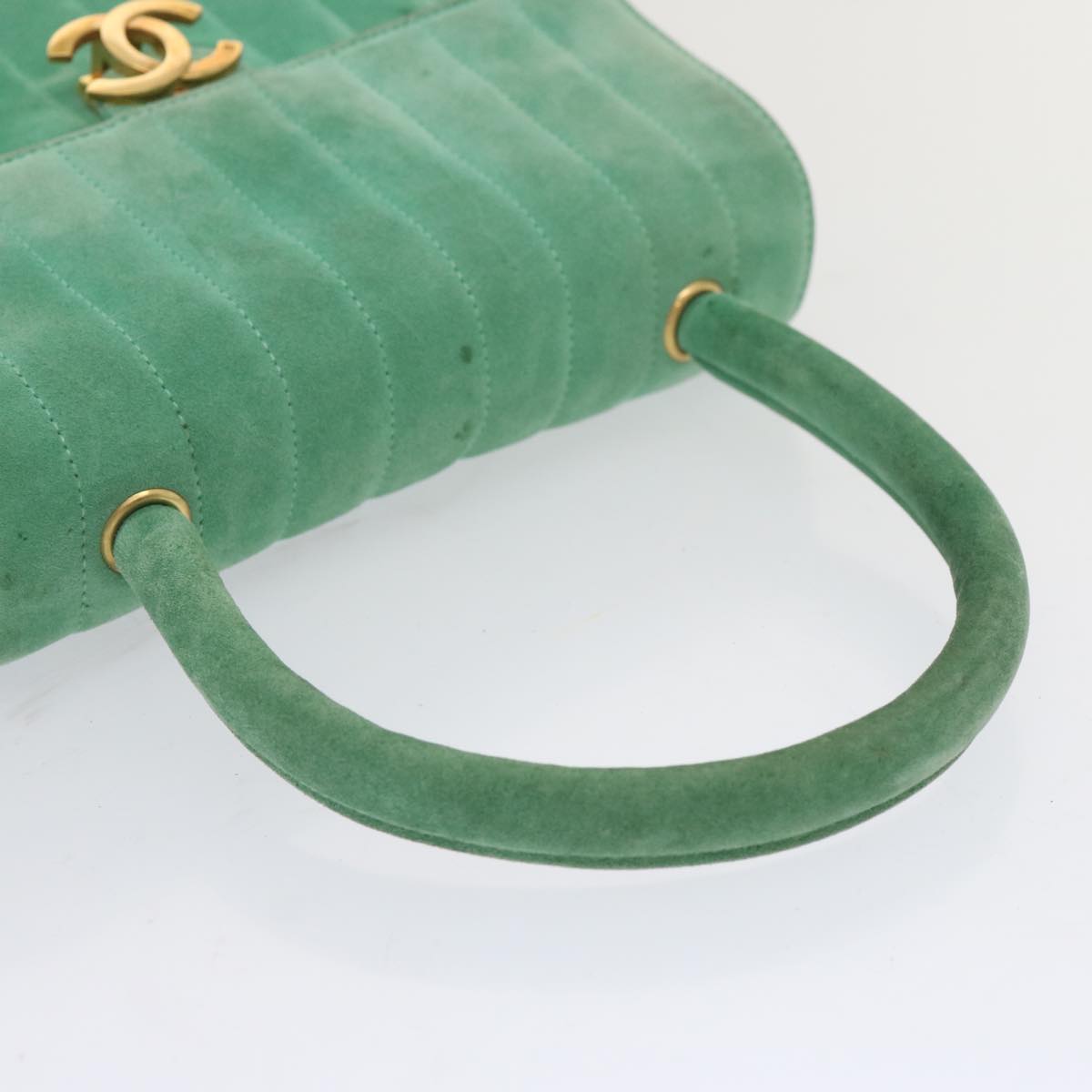 Top Quality Chanel Hand Bag Suede Green CC Auth 68731A