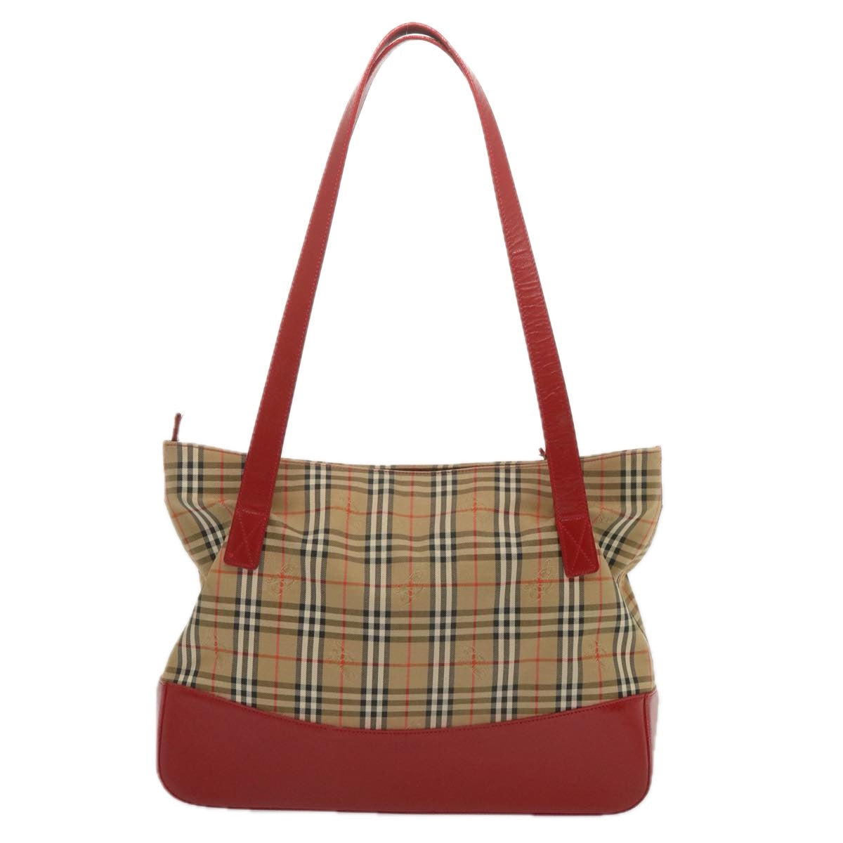 BURBERRYSs Nova Check Tote Bag Canvas Beige Red Auth 68740