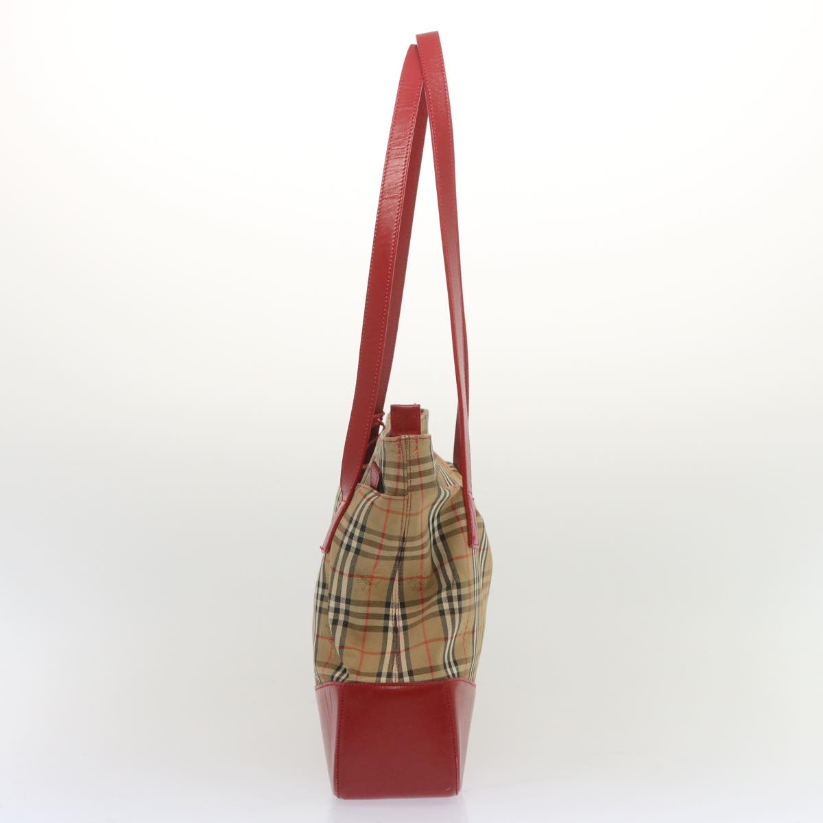 BURBERRYSs Nova Check Tote Bag Canvas Beige Red Auth 68740