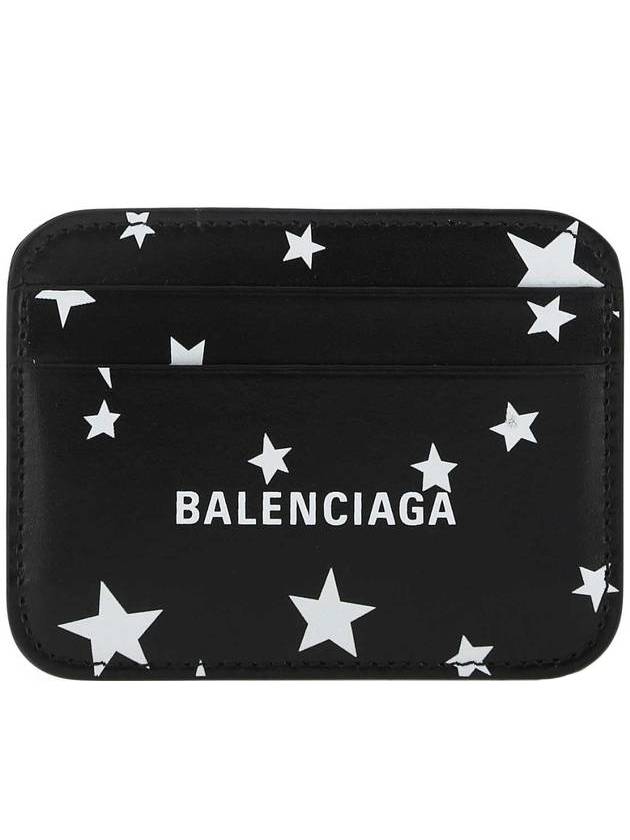 Luxury Balenciaga  Logo Star Print Leather Card Wallet Black