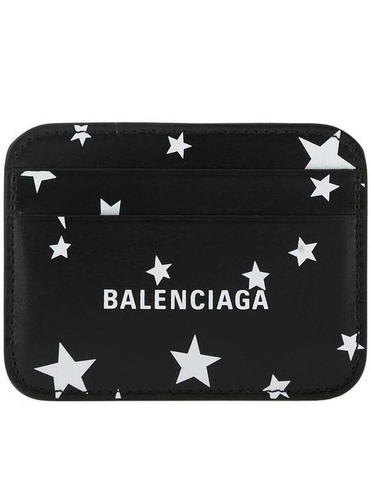 Luxury Balenciaga  Logo Star Print Leather Card Wallet Black