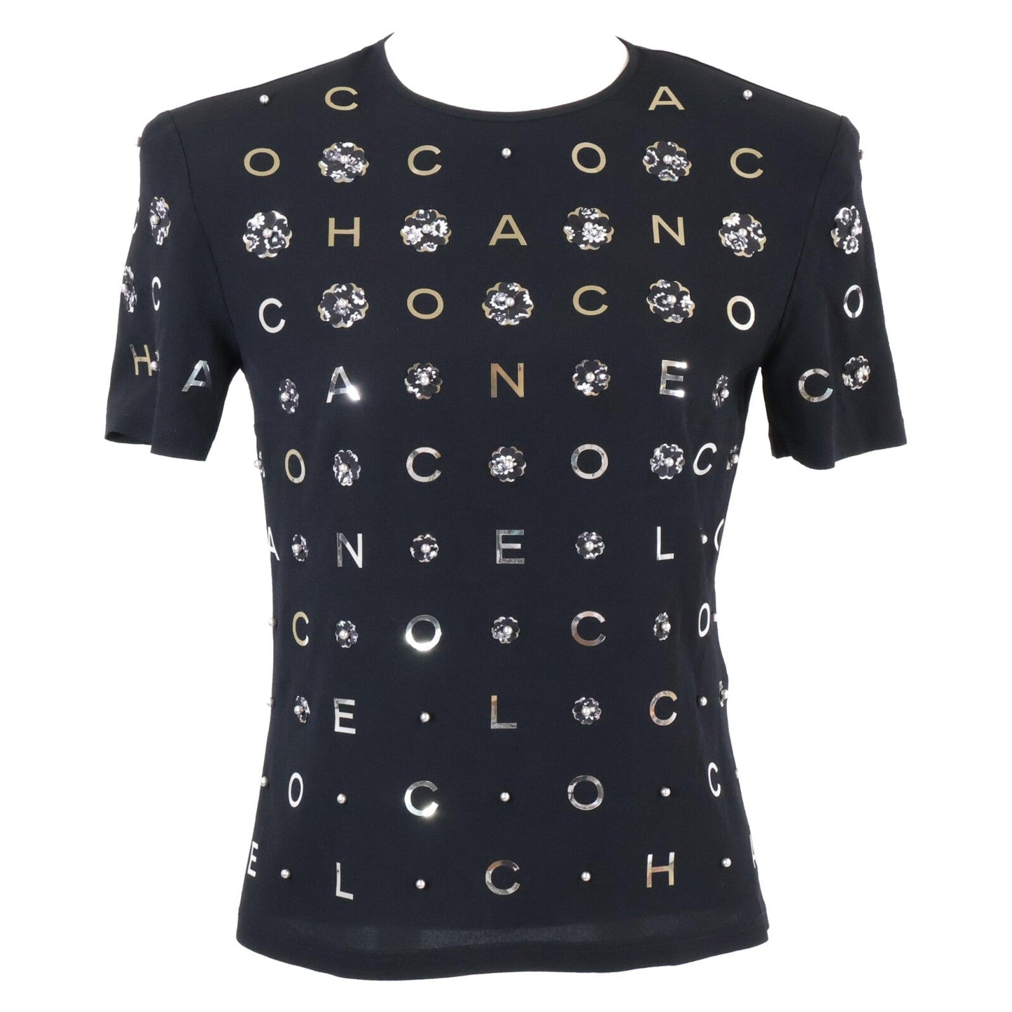Chanel Camellia & Icon Pearl Silk T-shirt