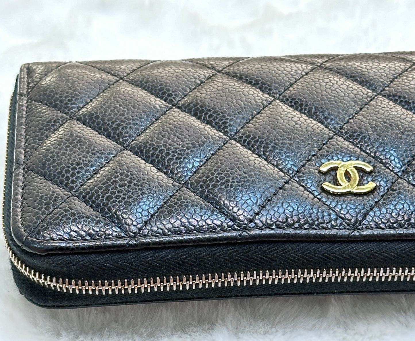 Chanel Caviar Long Zip Wallet Black