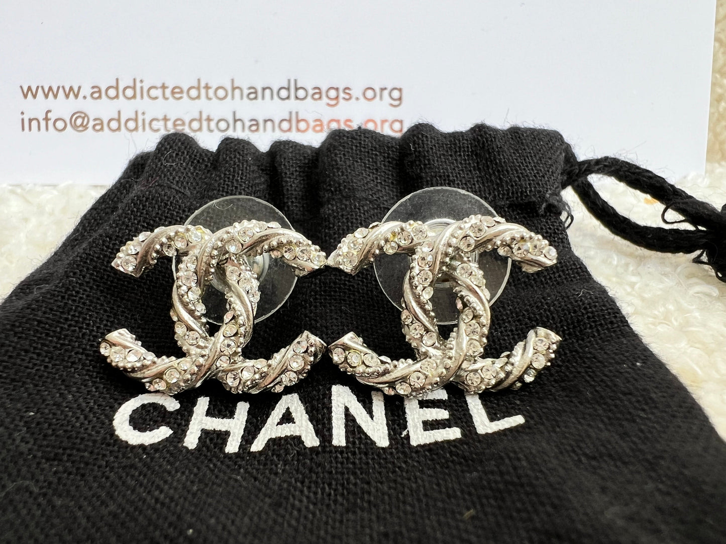 Chanel Crystal Encrusted Twisted Rope CC Earrings