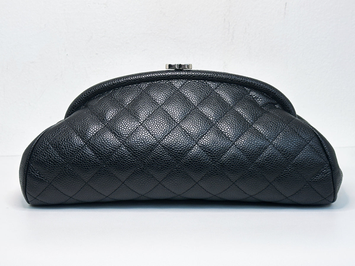 Chanel Quilted Timeless Kisslock Clutch Black Caviar holo 1193