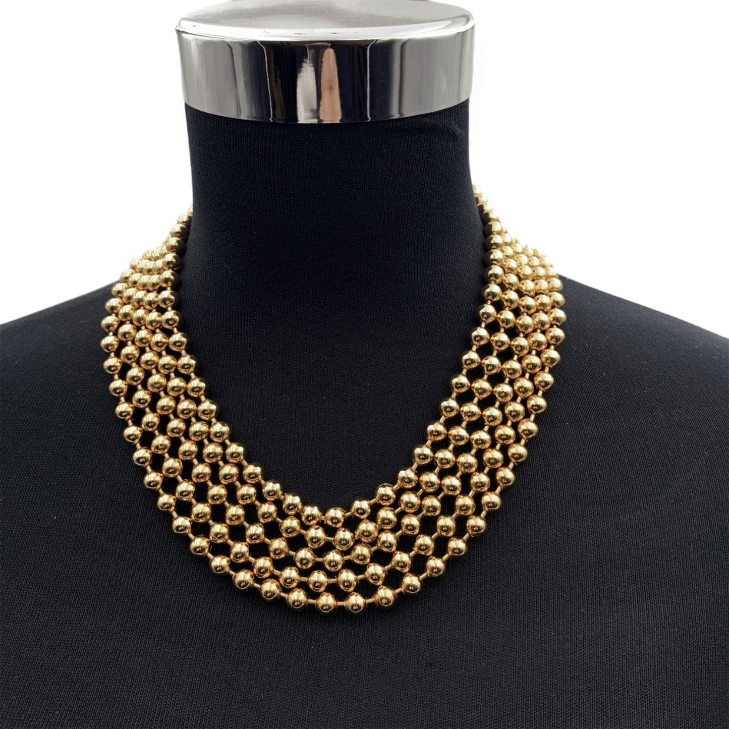 CHRISTIAN DIOR Vintage Gold Metal Multi Strand Beaded Chain Necklace