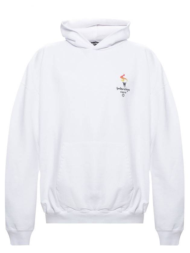 Luxury Balenciaga  Embroidered Flame Logo Hoodie White