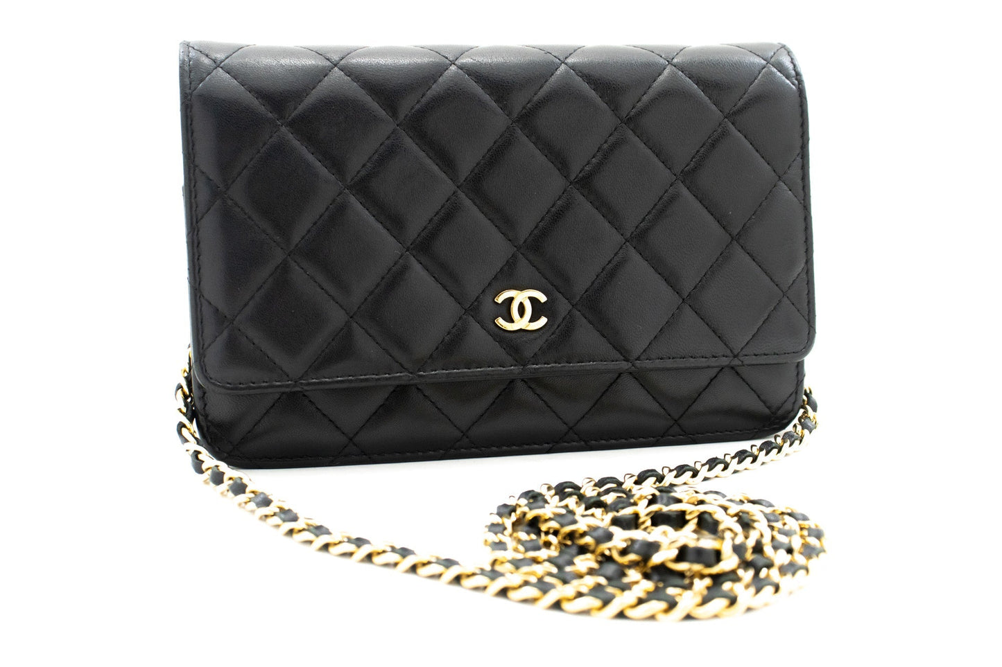 CHANEL Black Classic Wallet On Chain WOC Shoulder Bag Crossbody