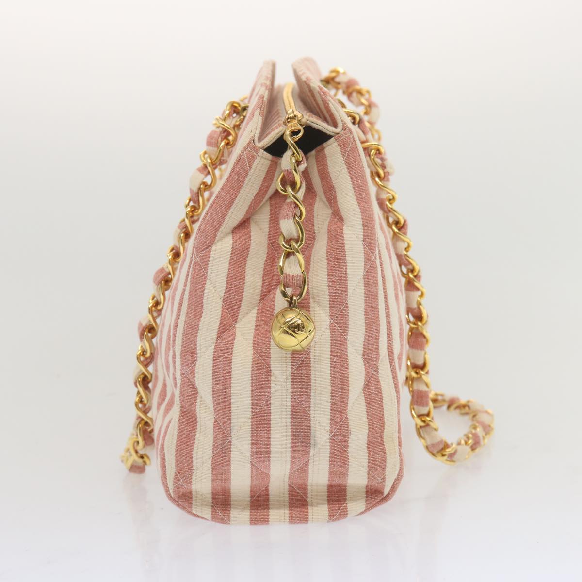 CHANEL Matelasse Chain Shoulder Bag Canvas White Red CC Auth 69059SA