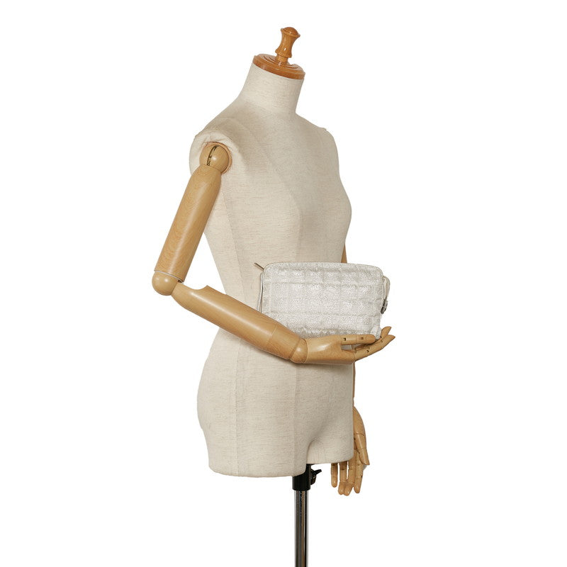 Chanel New Label Line Porch ilver White Nylon Leather  CHANEL