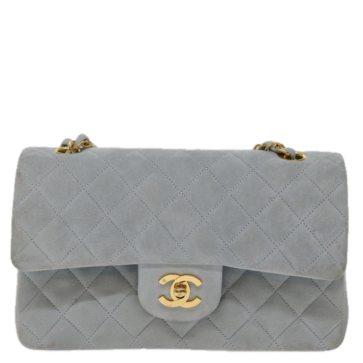 Top Quality Chanel Matelasse Chain Shoulder Bag Suede Light Blue CC Auth 69060A