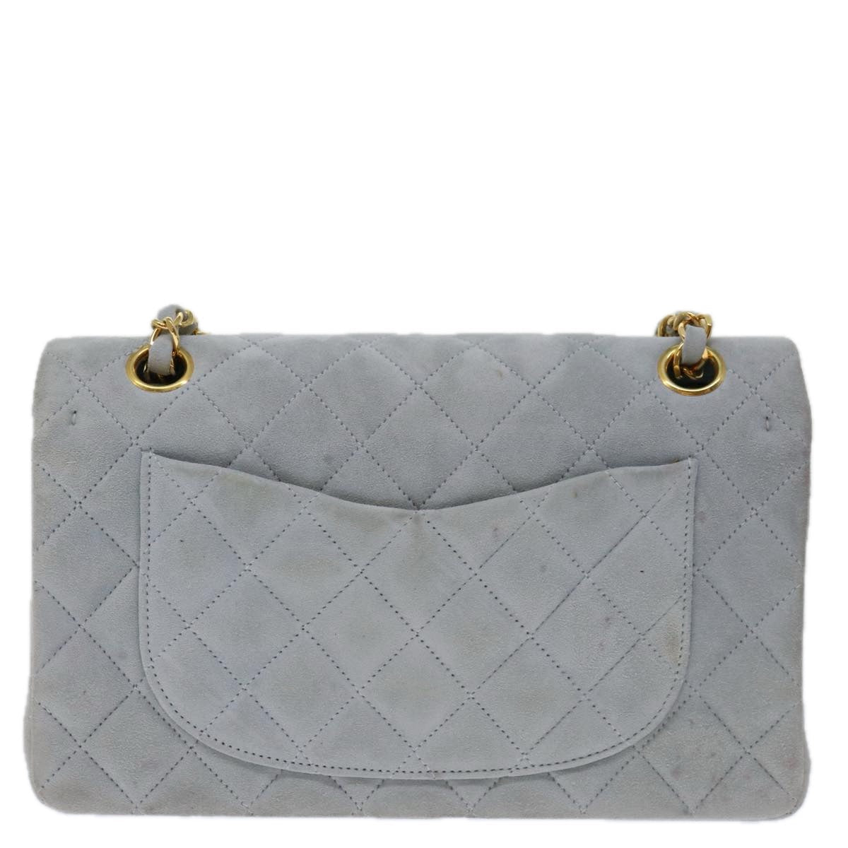 CHANEL Matelasse Chain Shoulder Bag Suede Light Blue CC Auth 69060A