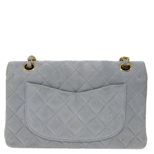 CHANEL Matelasse Chain Shoulder Bag Suede Light Blue CC Auth 69060A