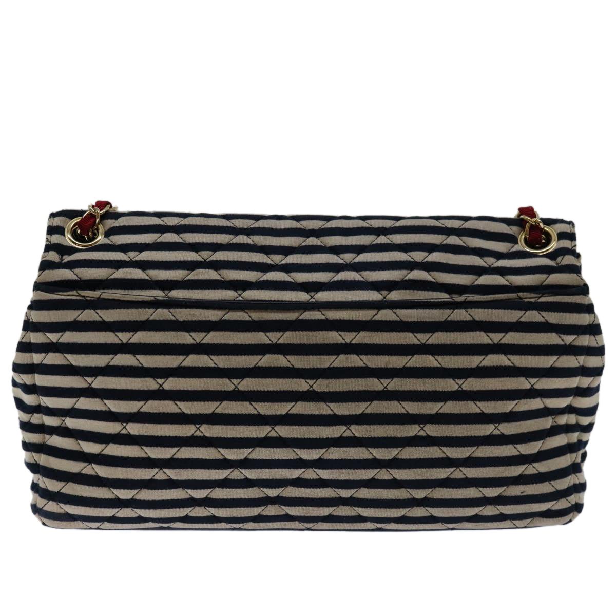 CHANEL Matelasse Chain Shoulder Bag Cotton White Navy CC Auth 69062A