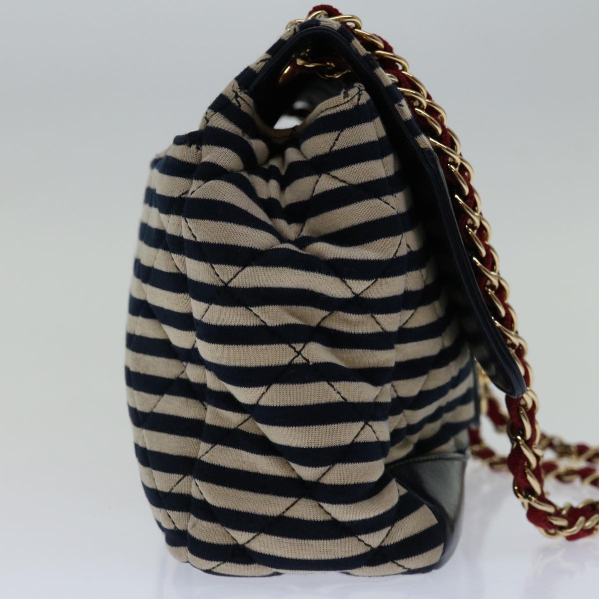 Top Quality Chanel Matelasse Chain Shoulder Bag Cotton White Navy CC Auth 69062A