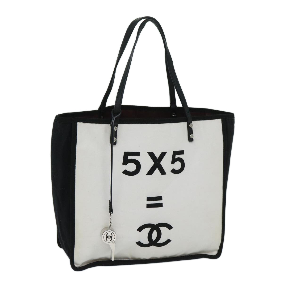 CHANEL Tote Bag Canvas White Black A92884 CC Auth 69104A